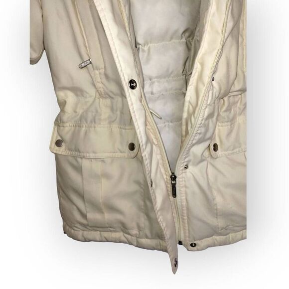 Lauren Ralph Lauren Down Jacket Womens Sz Small Puffer Faux Fur Ivory Zip Preppy - Picture 10 of 14